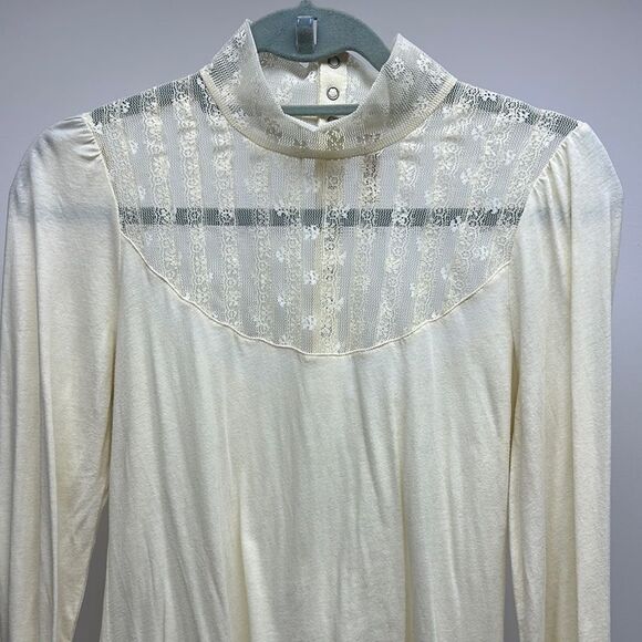 Free People Cream Pleated Blouse with Mandarin Collar - Picture 2 of 9